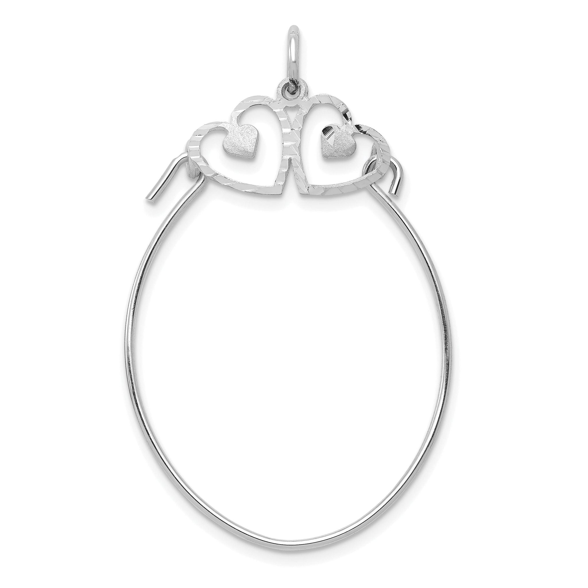 10K White Gold Double Hearts On Top Charm Holder Main image