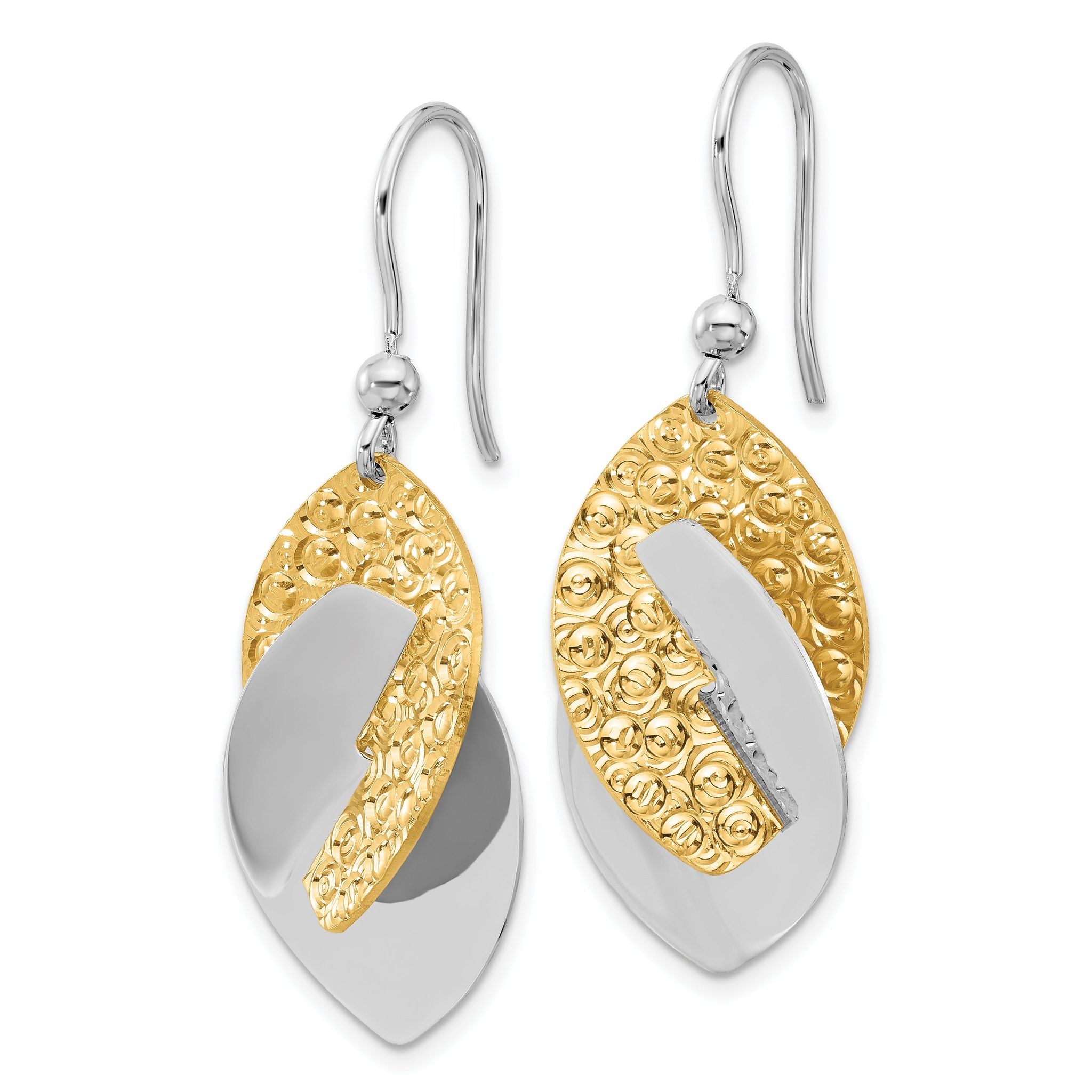 SS Rhod and Gold-tone Polished and Textured Dangle Earrings Secondary image