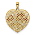 14K Two-Tone Gold Heart Pendant with Polished Floral Design