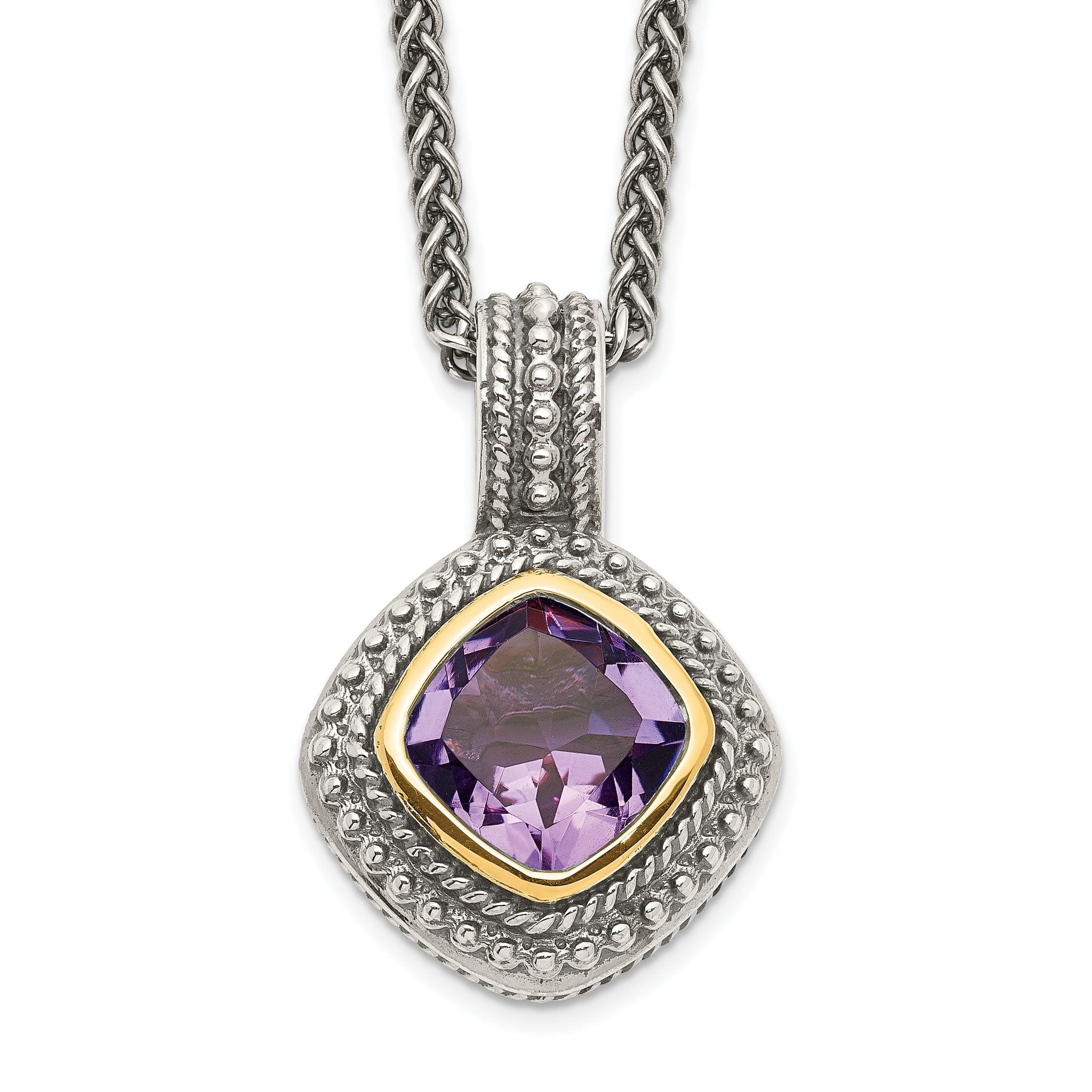 Shey Couture Sterling Silver with 14K Accent 18 Inch Antiqued Cushion Bezel Amethyst Necklace Main image