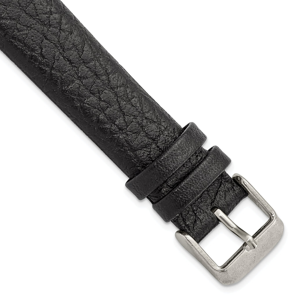 18mm Black Distressed Leather with Brushed Stainless Steel Buckle 7.75 inch Watch Band
