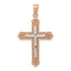 14K Rose Gold Cross Pendant with Rhodium Diamond-Cut Elegant Design