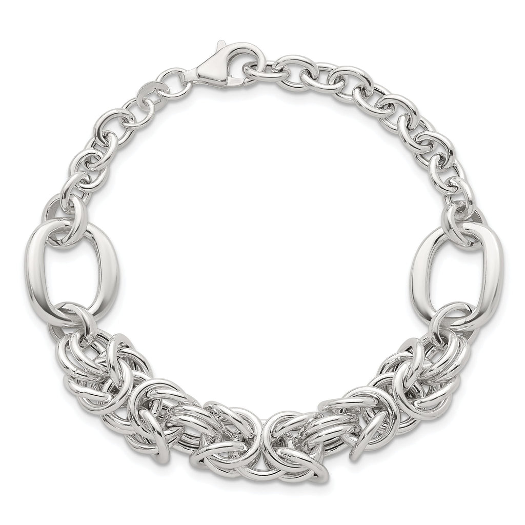 Sterling Silver Polished Fancy Byzantine Center 7.75 inch Bracelet