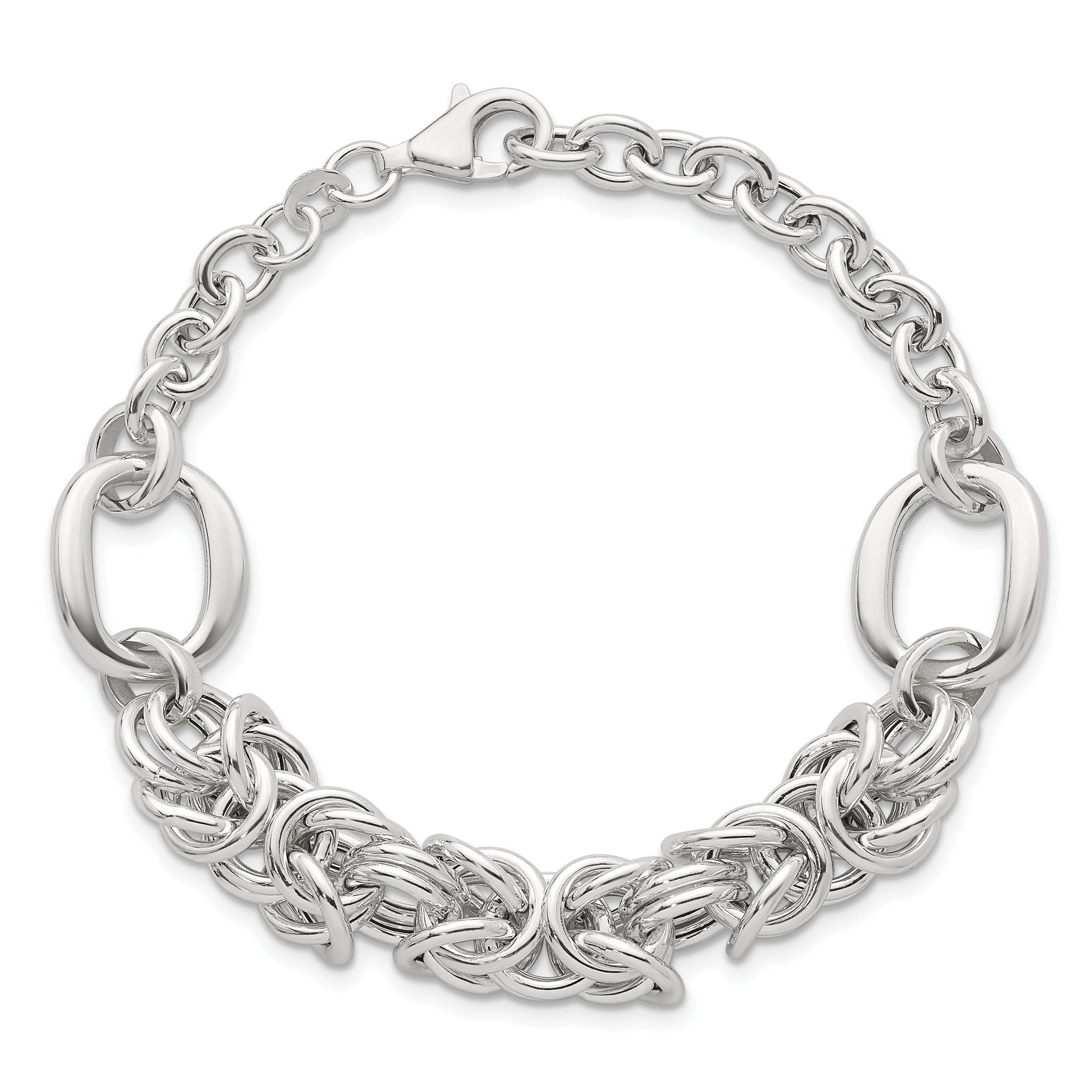 Sterling Silver Polished Fancy Byzantine Center 7.75 inch Bracelet