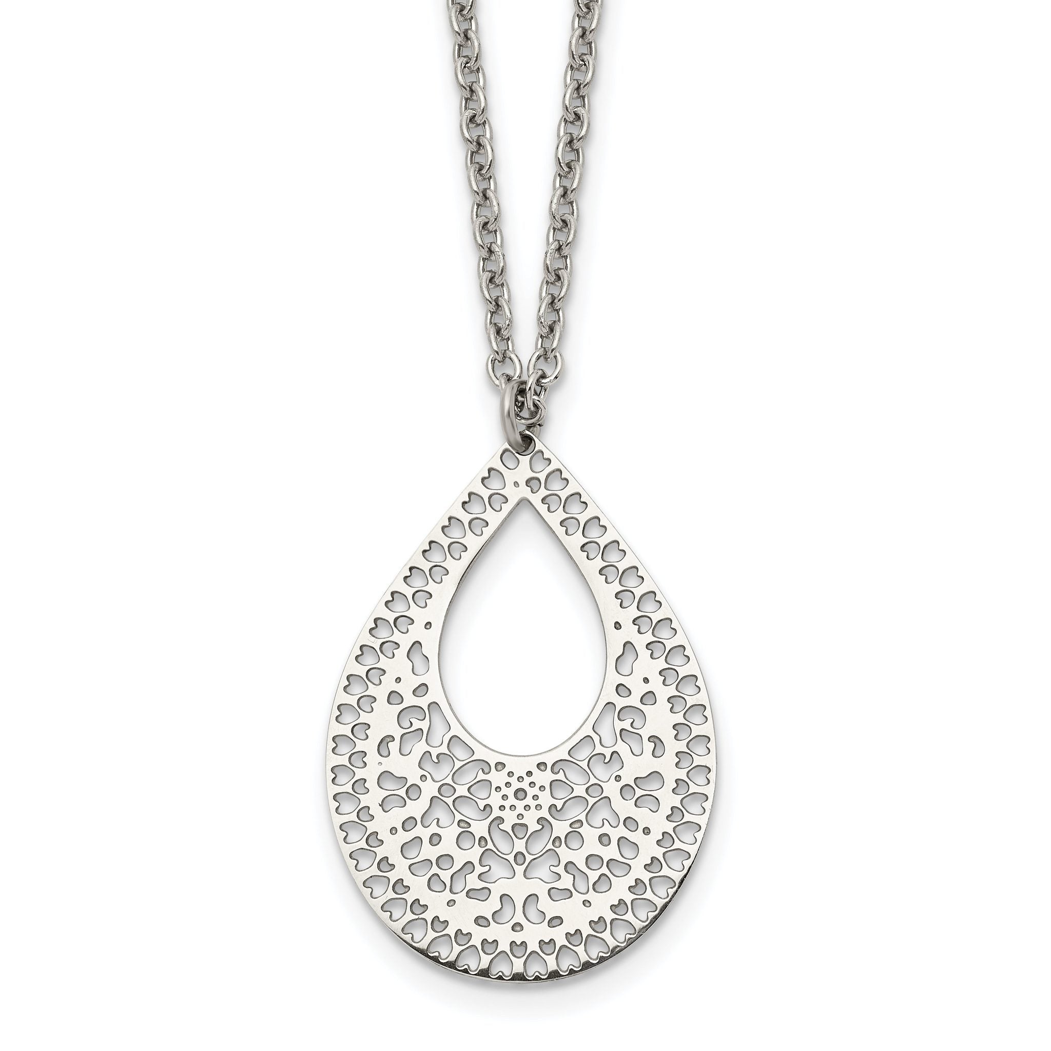 Stainless Steel Polished & Textured Reversible Cut-out Design Necklace Main image