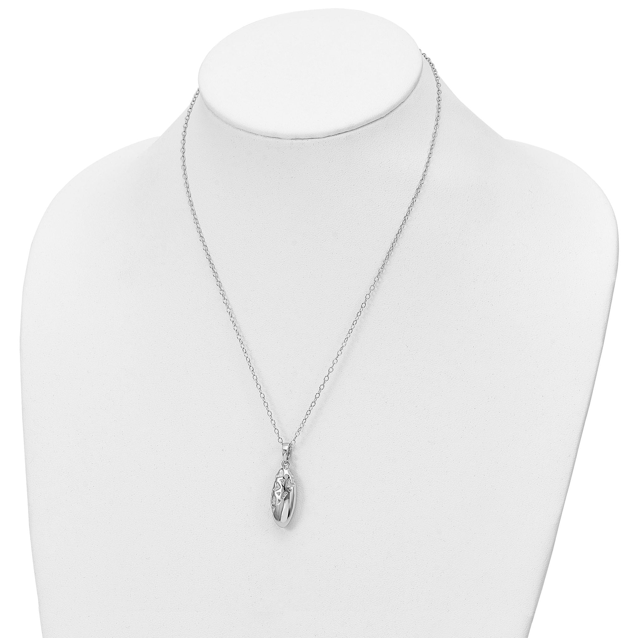 Sentimental Expressions Sterling Silver Rhodium-plated Scrolled Hearts Ash Holder 18 Inch Necklace