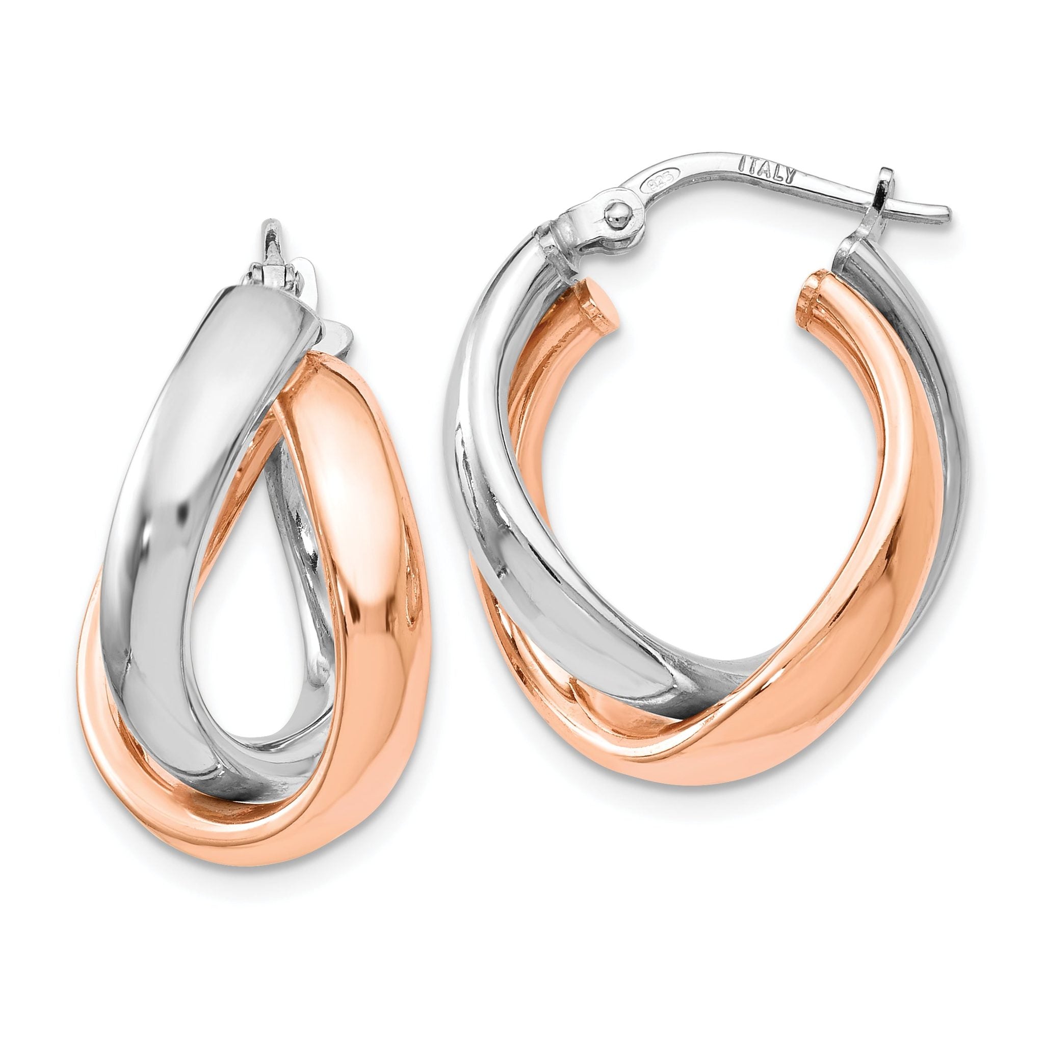 Sterling Silver Rose Gold-Plated Double Hoop Earrings with Polished Finish Main image