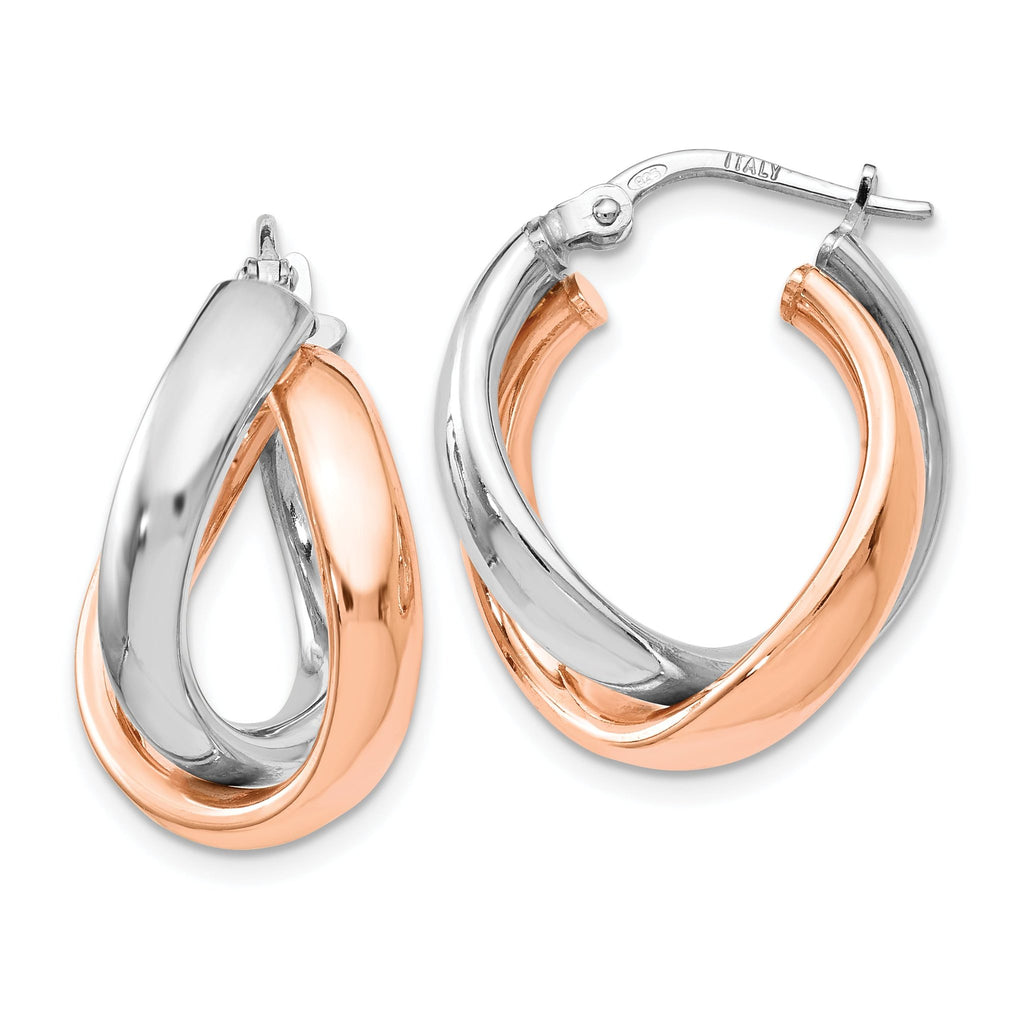 Sterling Silver Rose Gold-Plated Double Hoop Earrings with Polished Finish