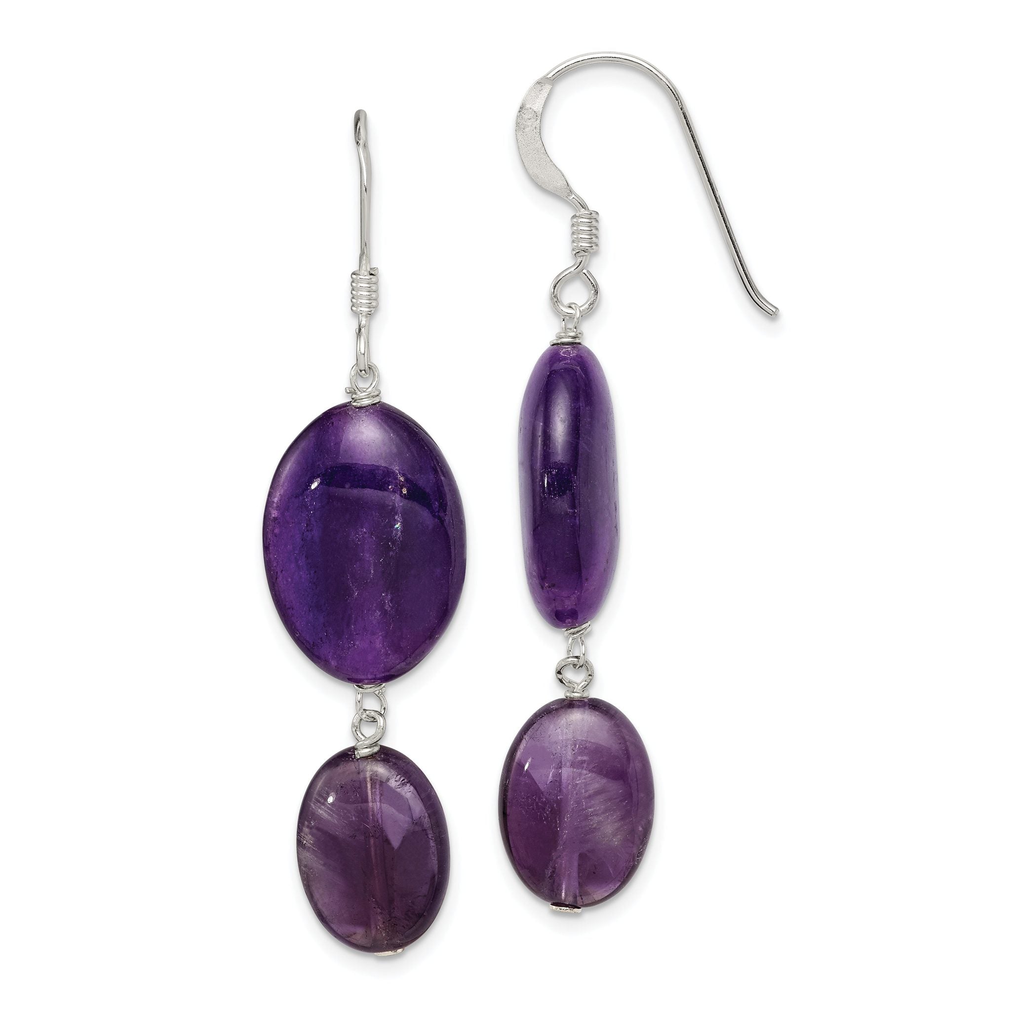 Sterling Silver Polished Amethyst & Dark Purple Jade Oval Dangle Earrings Main image