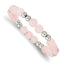 Stainless Steel Polished 6-8mm Pink Quartz Beaded Stretch Bracelet for Women