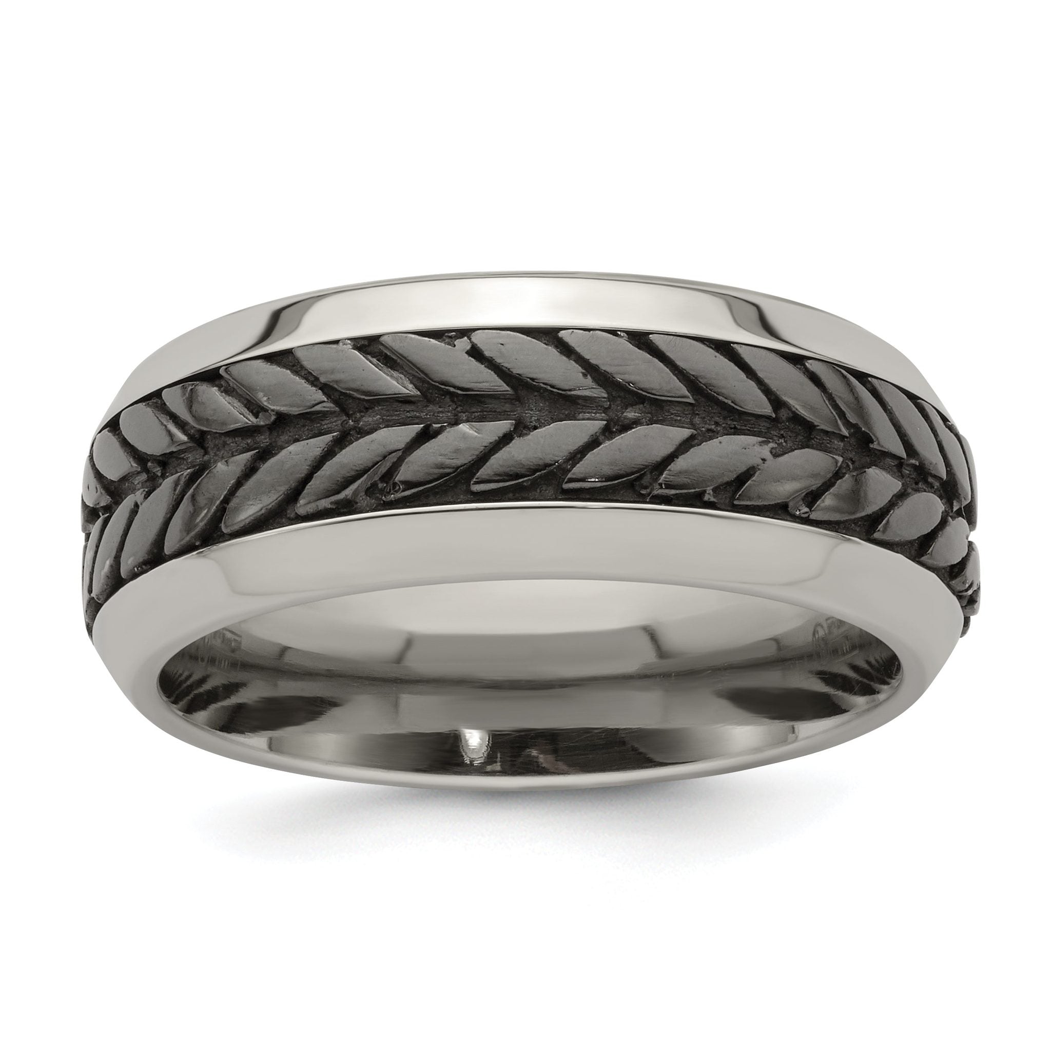 Edward Mirell Stainless Steel and Black Ti Rope Design Beveled Casted 9mm Band Main image