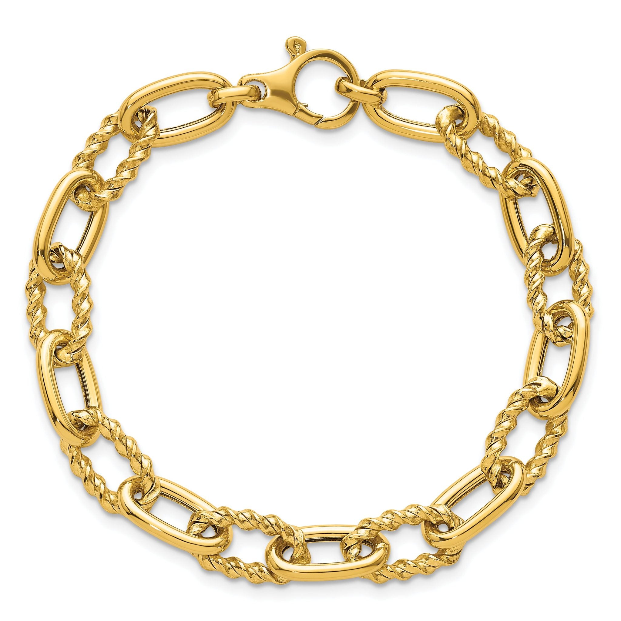 14K Polished 8mm Fancy and Twisted Oval Link 7.5 inch Bracelet