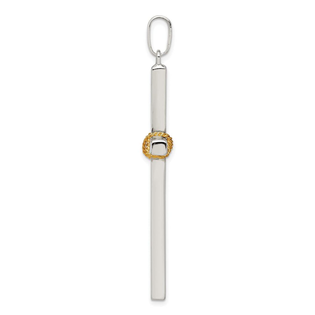 Sterling Silver 925 Hollow Crucifix Pendant with Gold-Plated Rope Trim