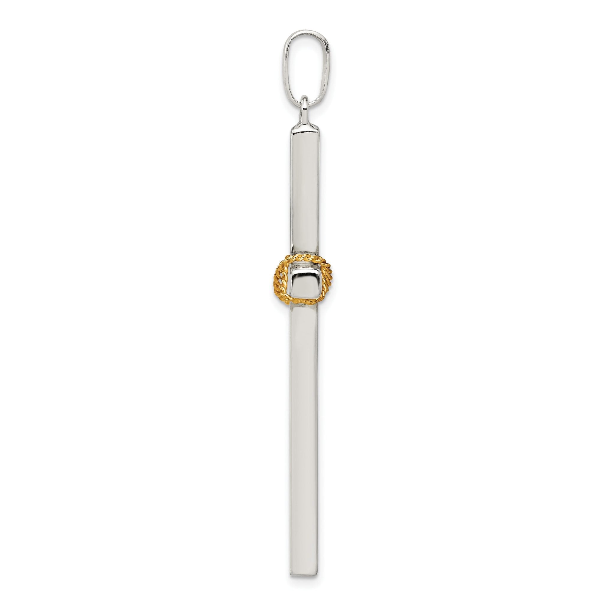 Sterling Silver 925 Hollow Crucifix Pendant with Gold-Plated Rope Trim