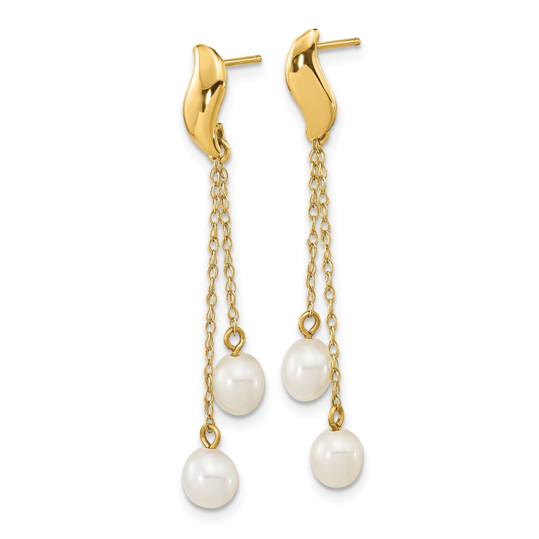 14k 4-5mm White Rice Freshwater Cultured Pearl Dangle Post Earrings