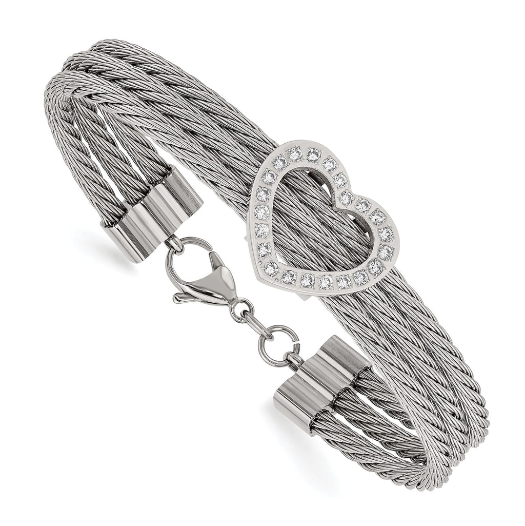Stainless Steel Polished wire with Cubic Zirconia Heart Bracelet for Women