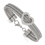 Stainless Steel Polished wire with Cubic Zirconia Heart Bracelet for Women