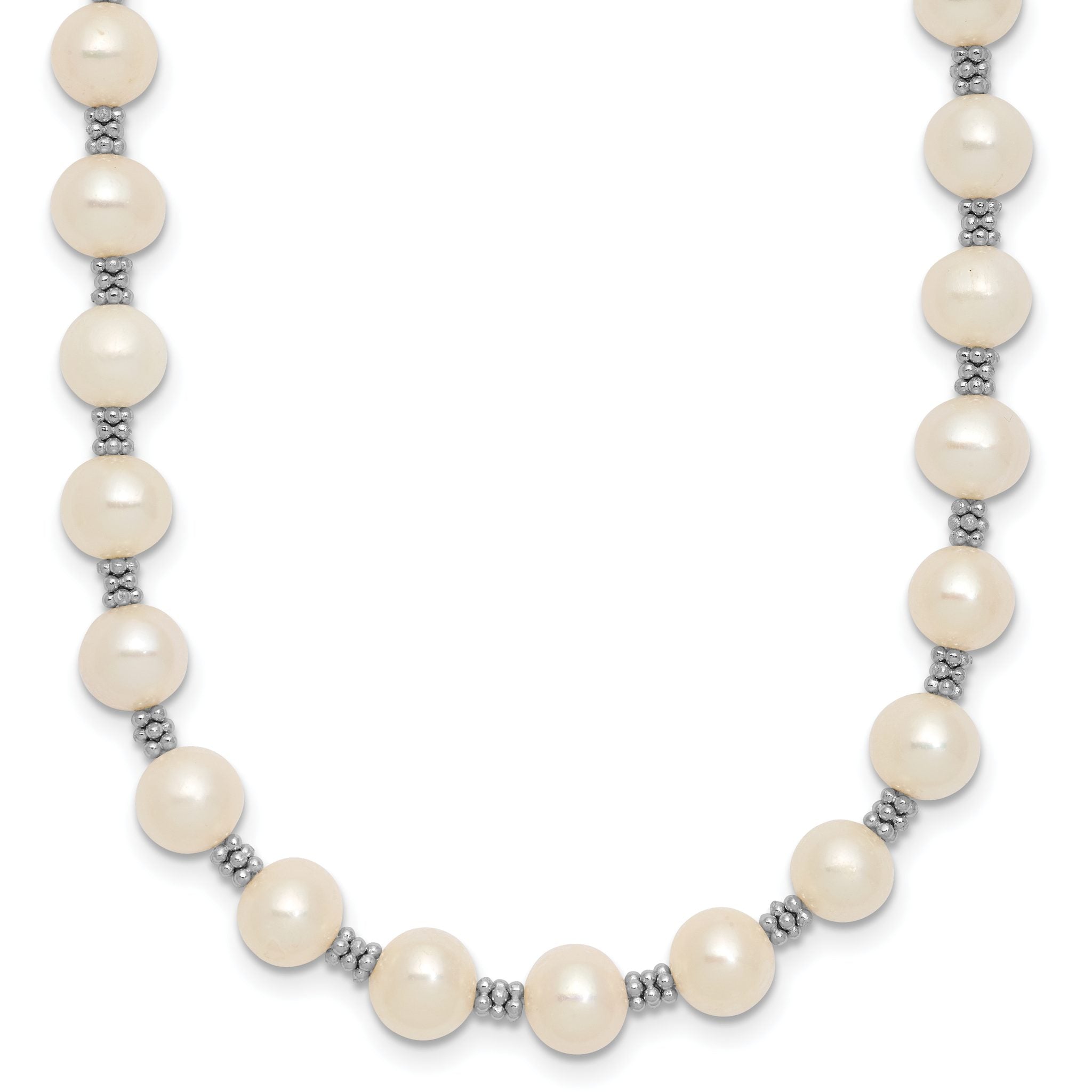 Sterling Silver Rhodium-plated 6-7mm White Round Freshwater Cultured Pearl 16 inch with 2 inch Extension Necklace Main image