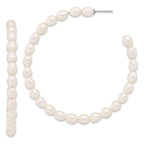 Sterling Silver Rhodium-plated 5-6mm White Rice Freshwater Cultured Pearl Post C-Hoop Earrings