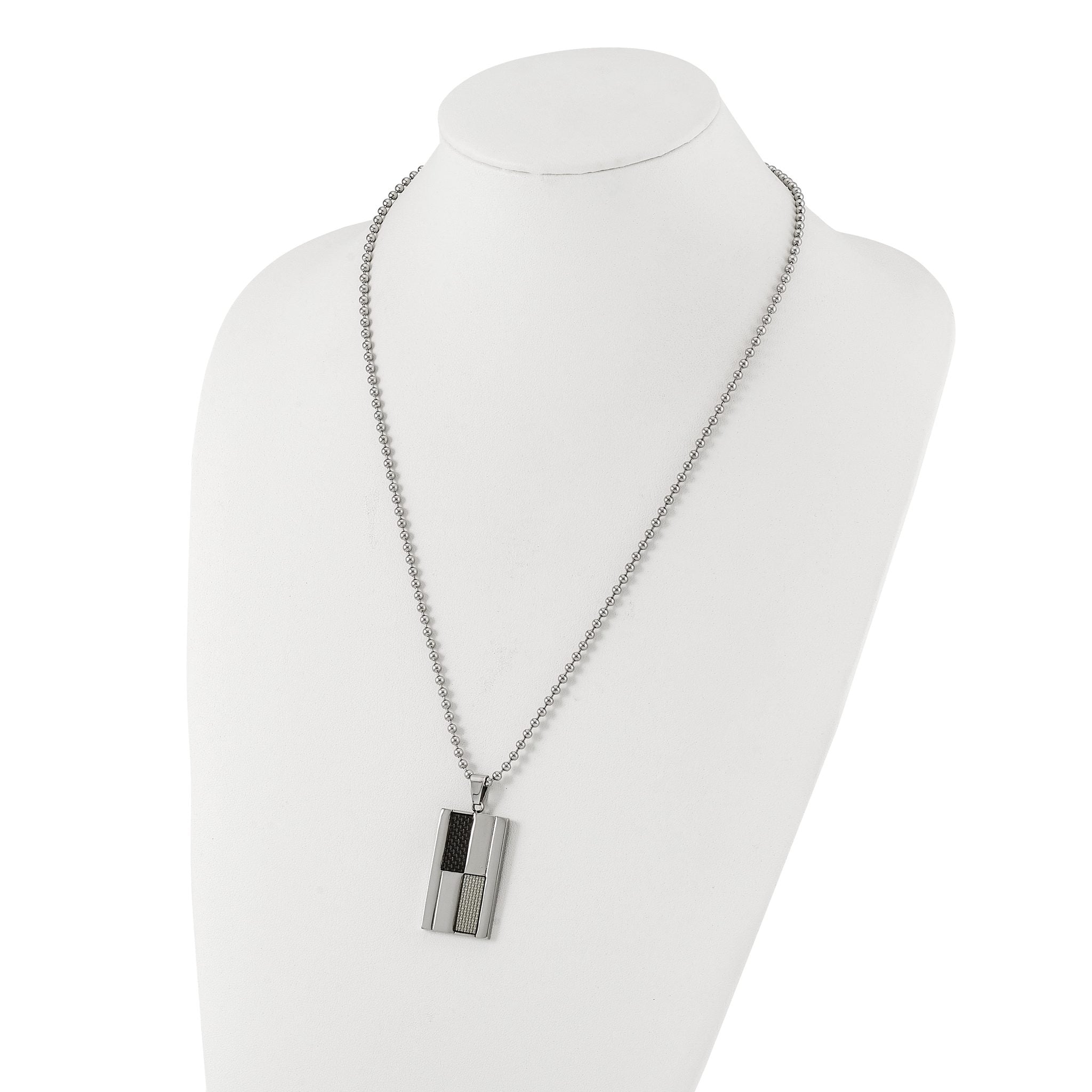 Stainless Steel Polished Black & Grey Carbon Fiber Inlay Dogtag Necklace Secondary image