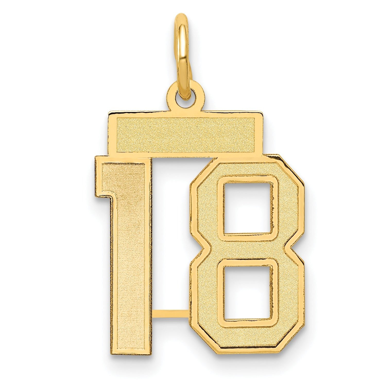 14K Gold Satin Number 18 Charm with Brushed Finish  Elegant & Themed Design