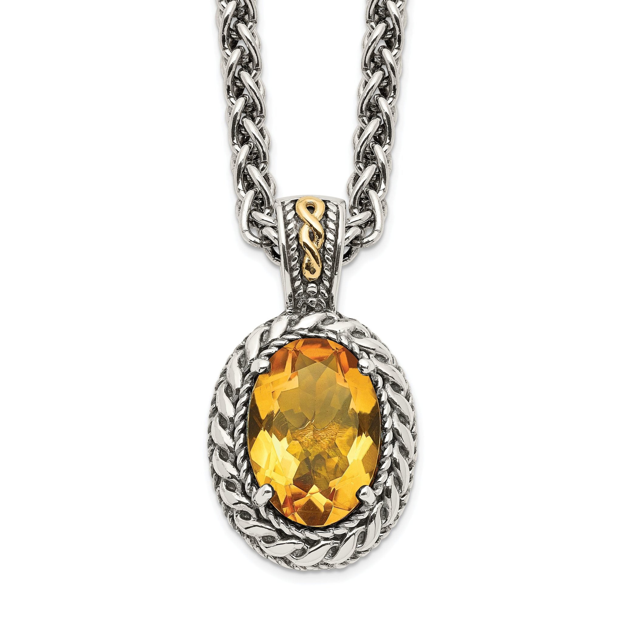Shey Couture Sterling Silver with 14K Accent 18 Inch Antiqued Oval Citrine Necklace Main image