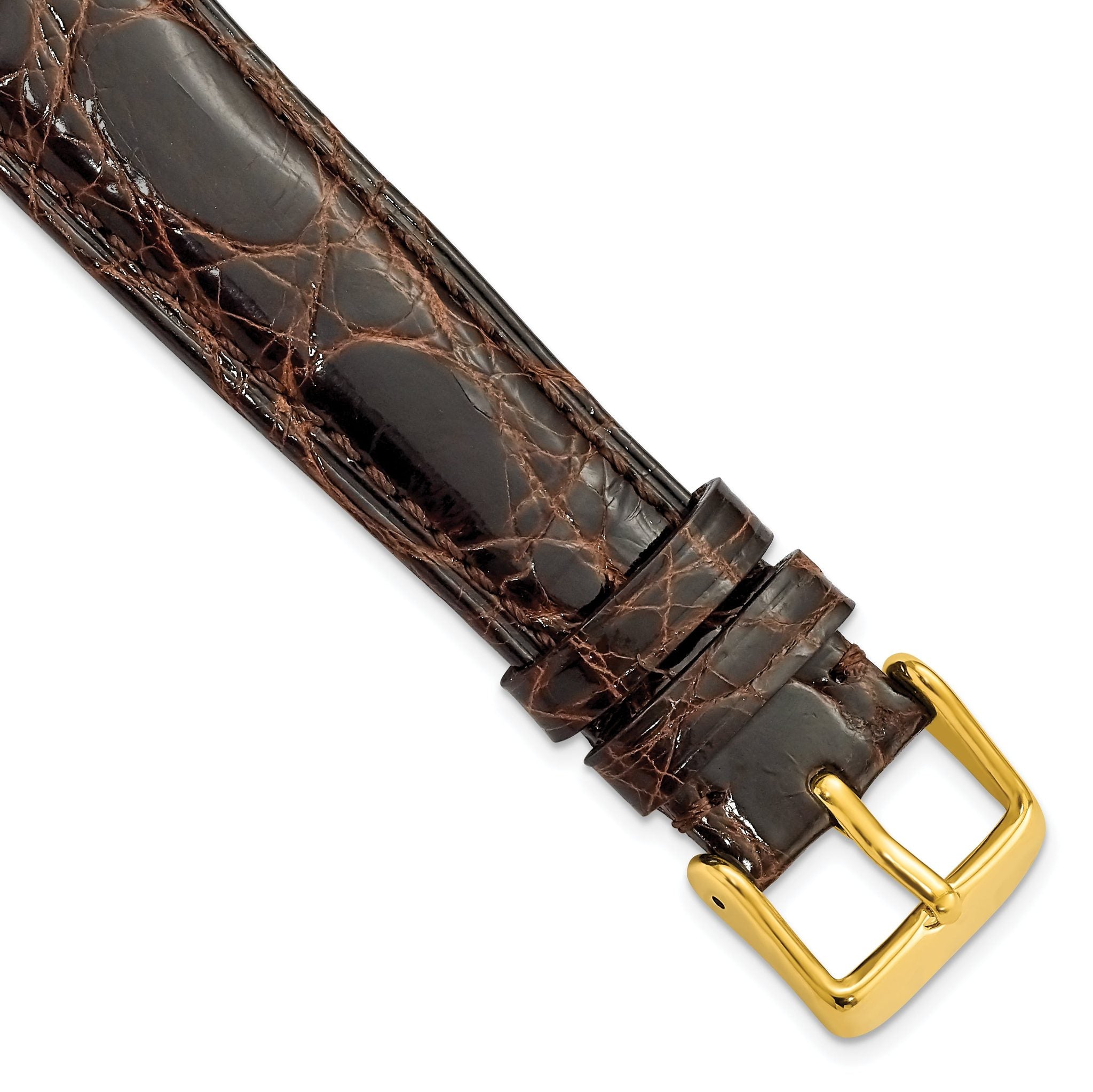 Caiman Leather Watch Band in Dark Brown with Gold-Tone Buckle, 20mm