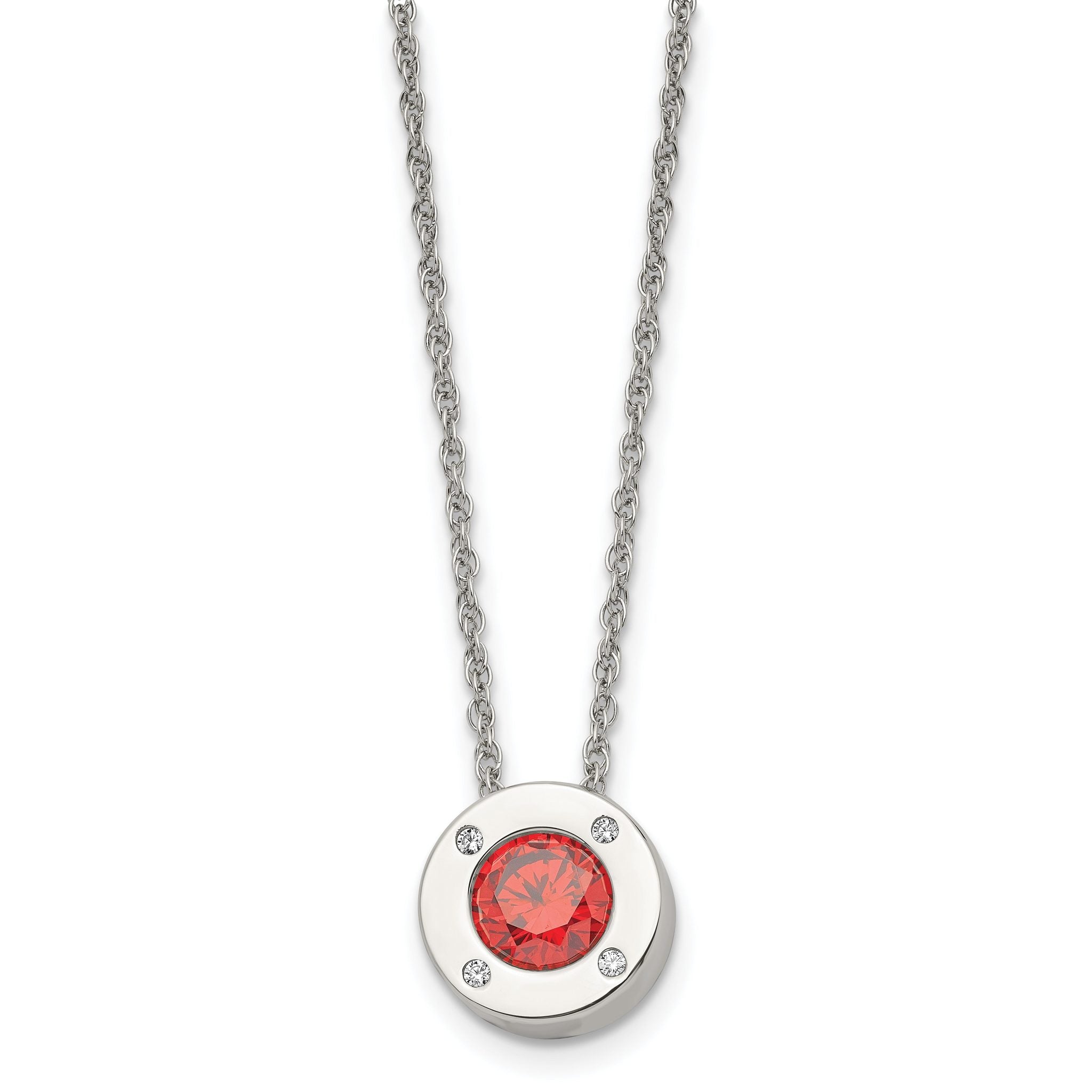 July Birthstone CZ Circle Pendant Necklace in Stainless Steel Main image