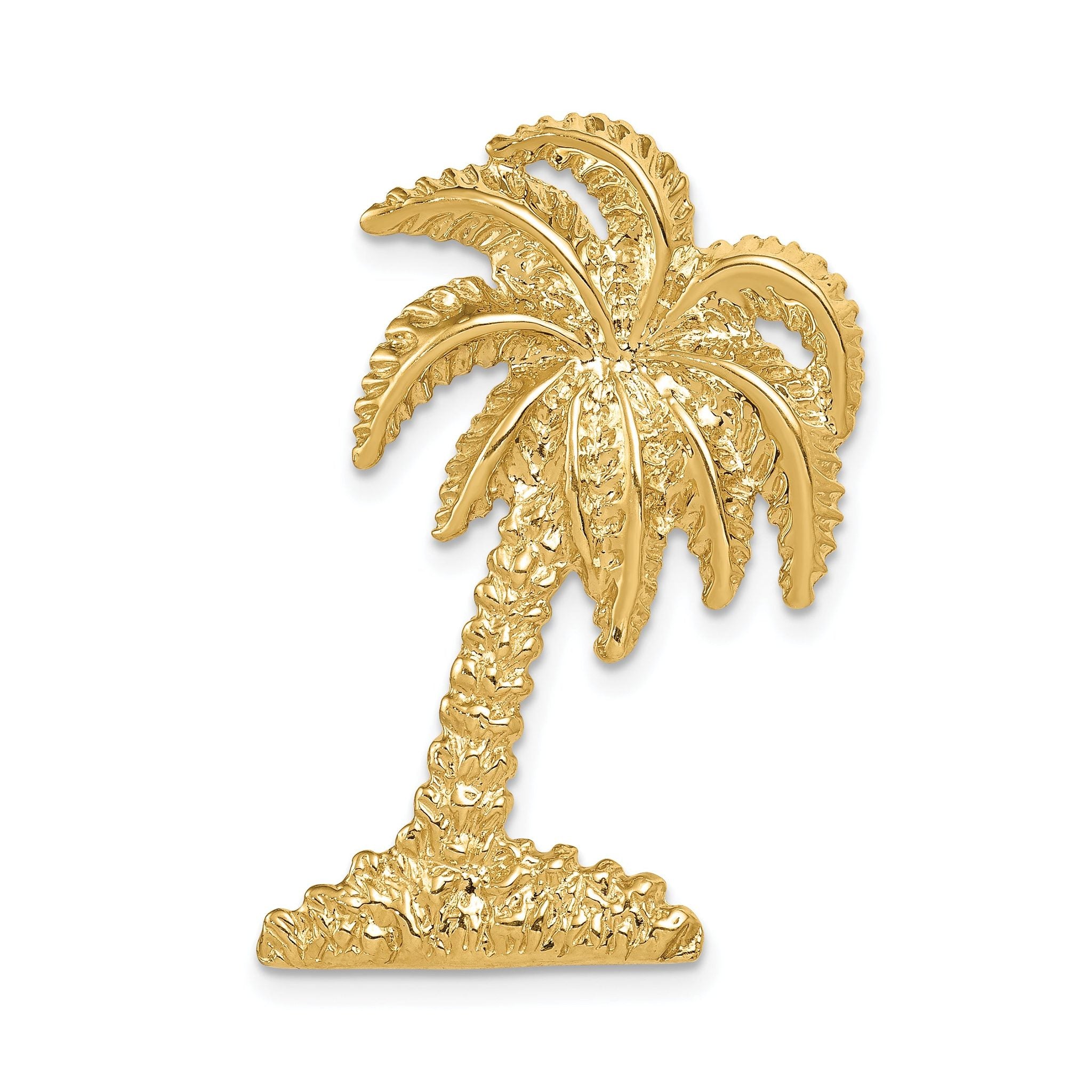 14K Gold Palm Tree Slide Pendant with Polished Textured Finish