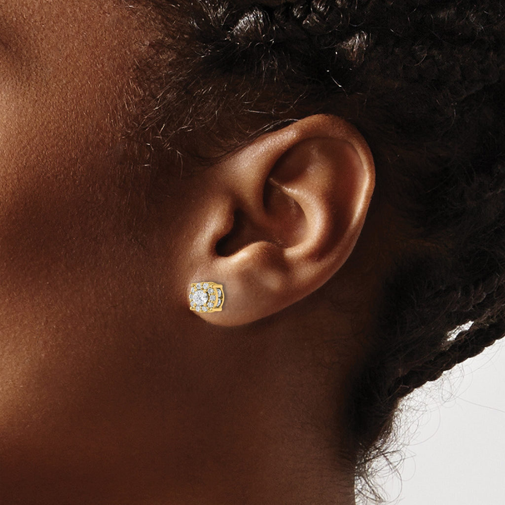 14K Yellow Gold 1 ct Lab-Created Diamond VS/SI+ G+ Halo Earrings