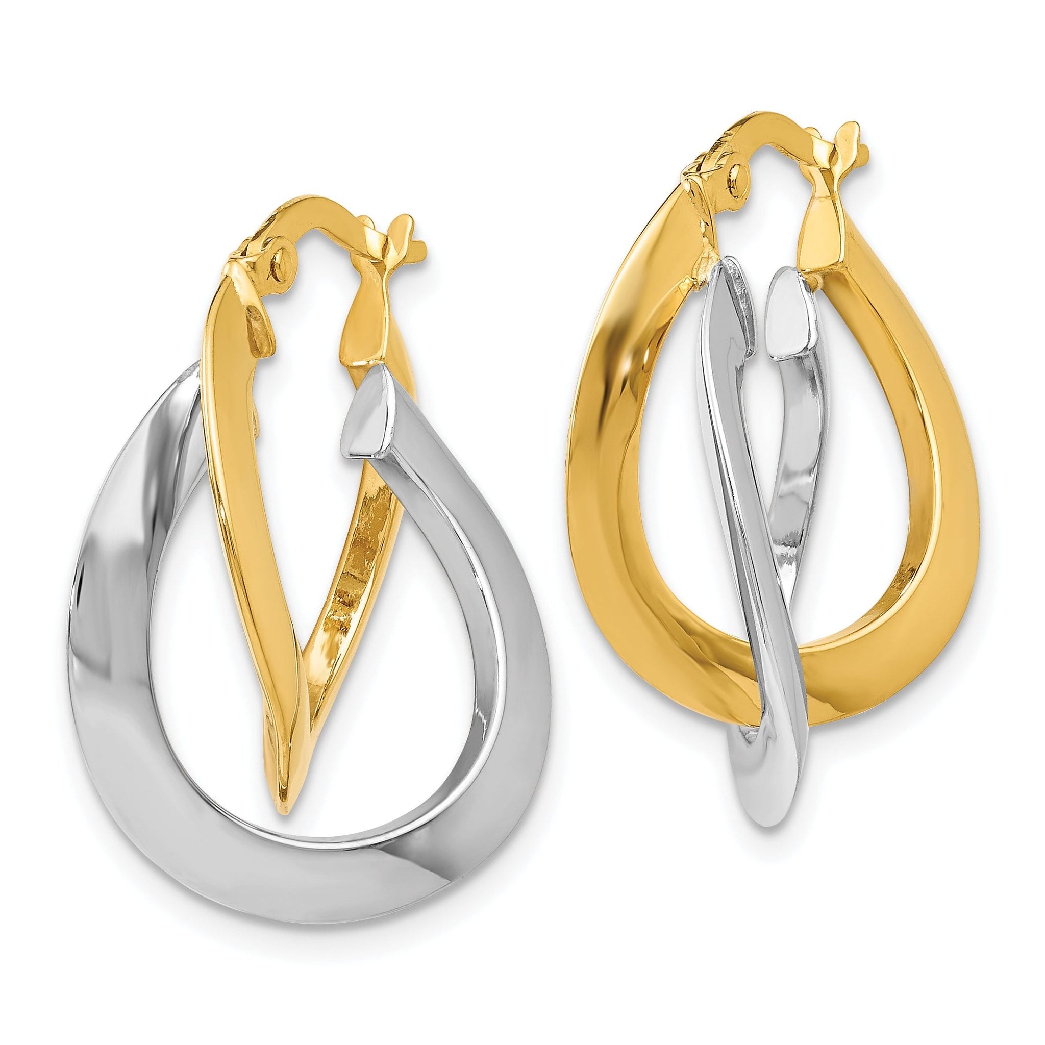 14K Two-Tone Gold Polished Twisted Double Hoop Earrings for Women Secondary image