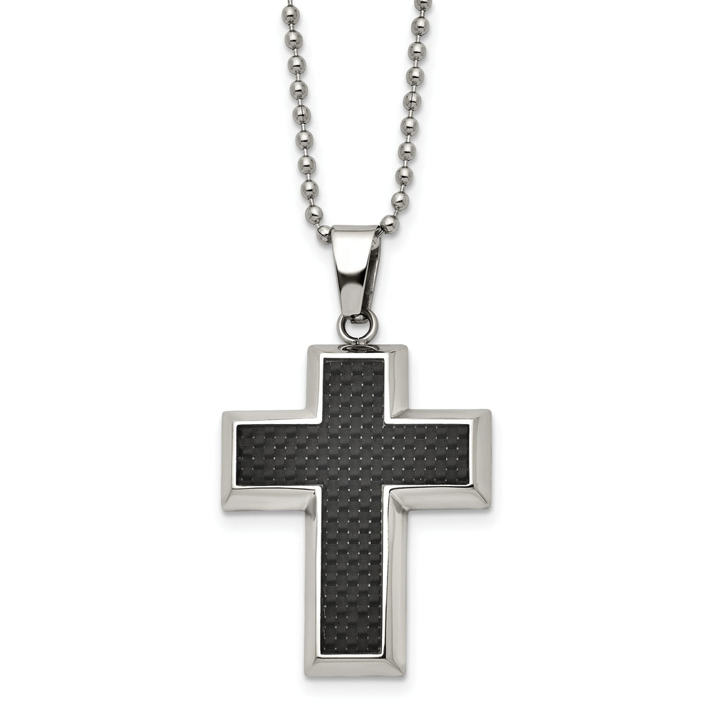 Sophia Jewelers Titanium Necklace with Polished Black Carbon Inlay 22