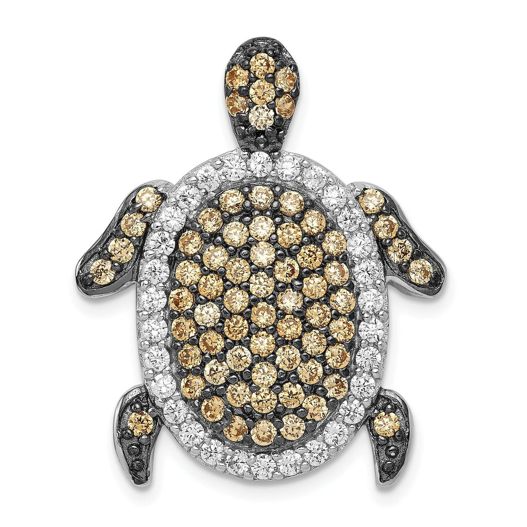 Turtle Slide Charm in Sterling Silver with White & Champagne Cubic Zirconia, 31mm - Sophia Jewelers