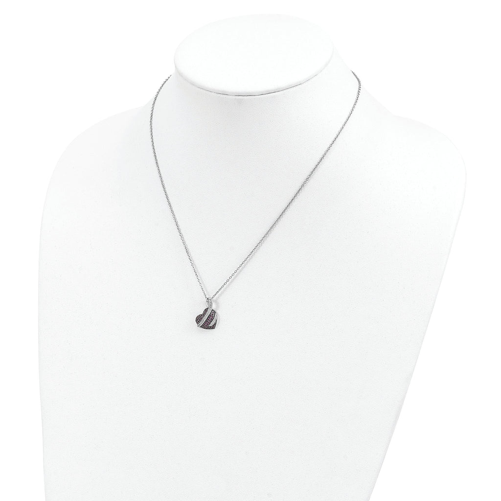 Sterling Silver Heart Necklace with Pink and White CZ Stones