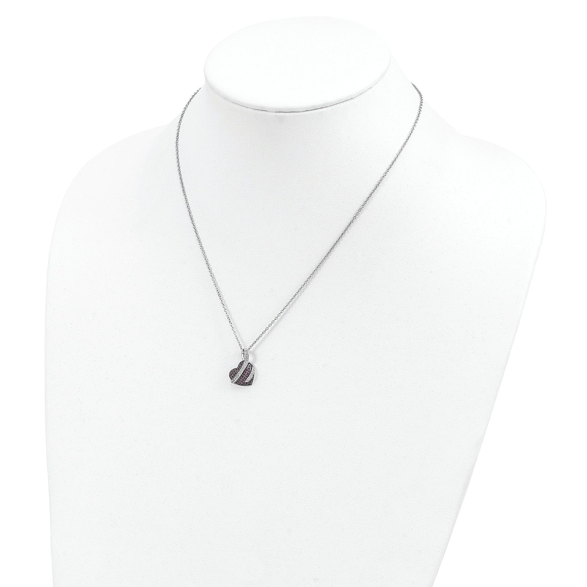 Sterling Silver Heart Necklace with Pink and White CZ Stones