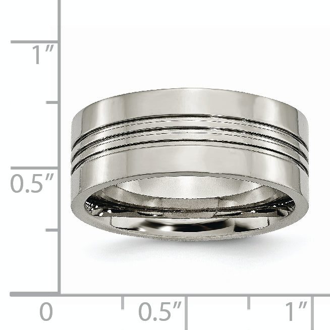 Grooved Wedding Band in Titanium, 9mm