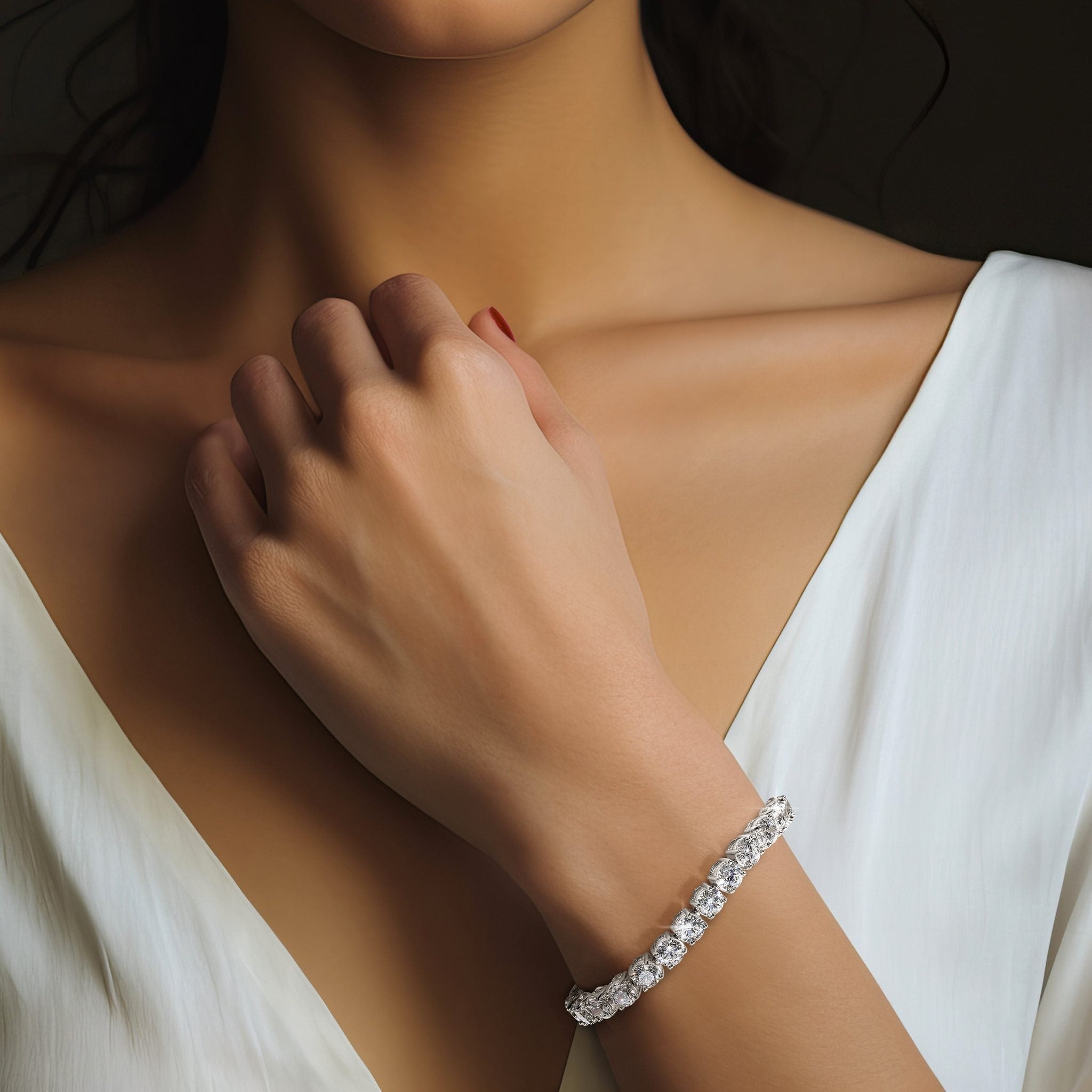 14k White Gold  25 carat Lab Grown Diamond VS+ F+ Complete Tennis Bracelet