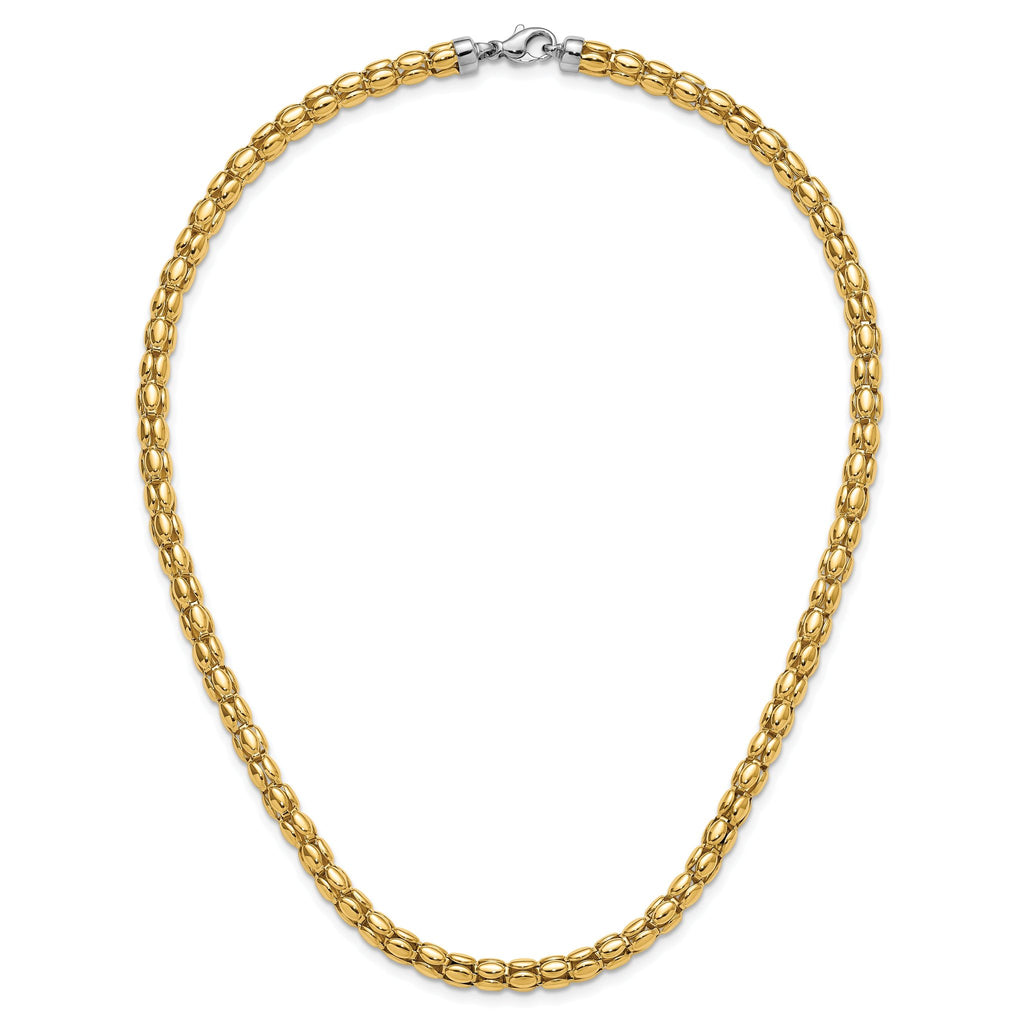 14K Two-tone Polished 5.5mm Popcorn Mesh Necklace