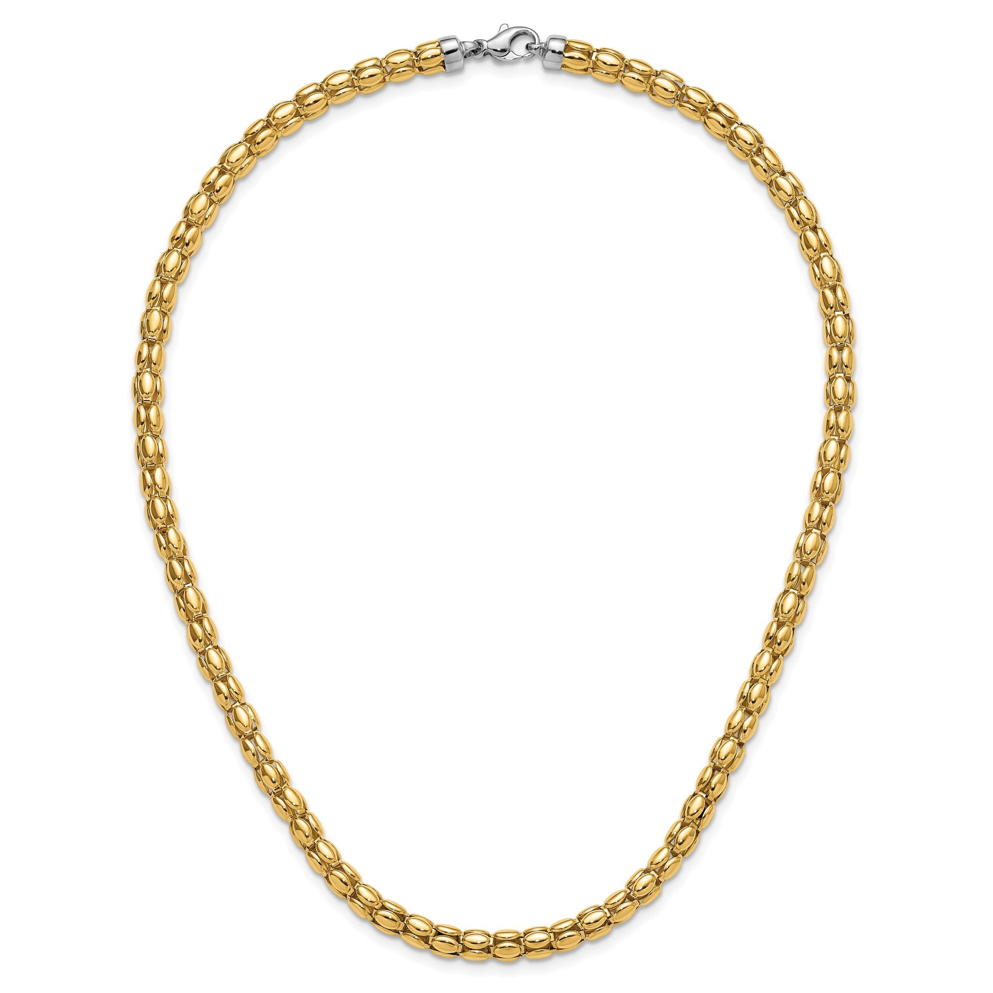 14K Two-tone Polished 5.5mm Popcorn Mesh Necklace