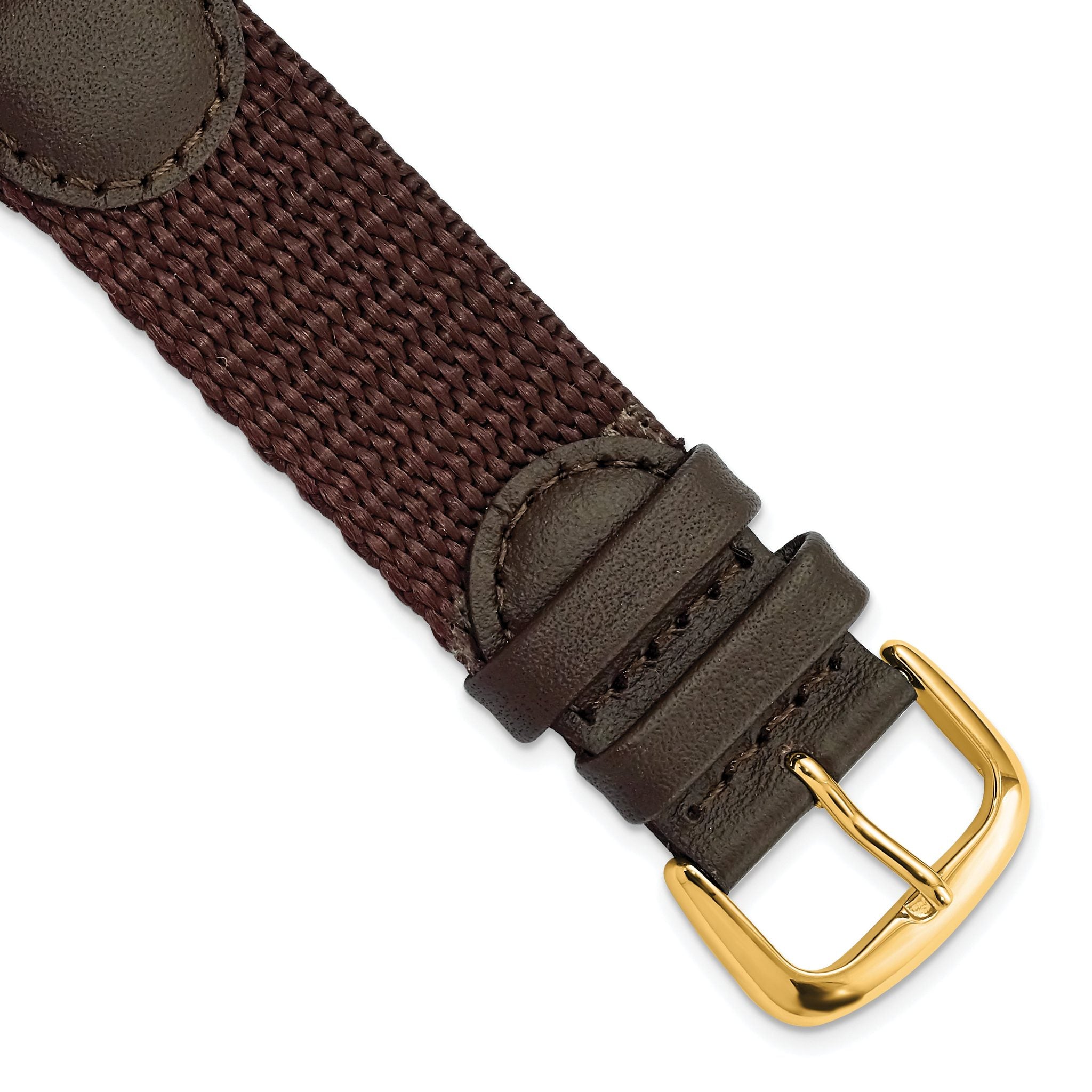 20mm Brown Army Style Nylon and Leather with Gold-tone Stainless Steel Buckle 7.75 inch Watch Band Main image