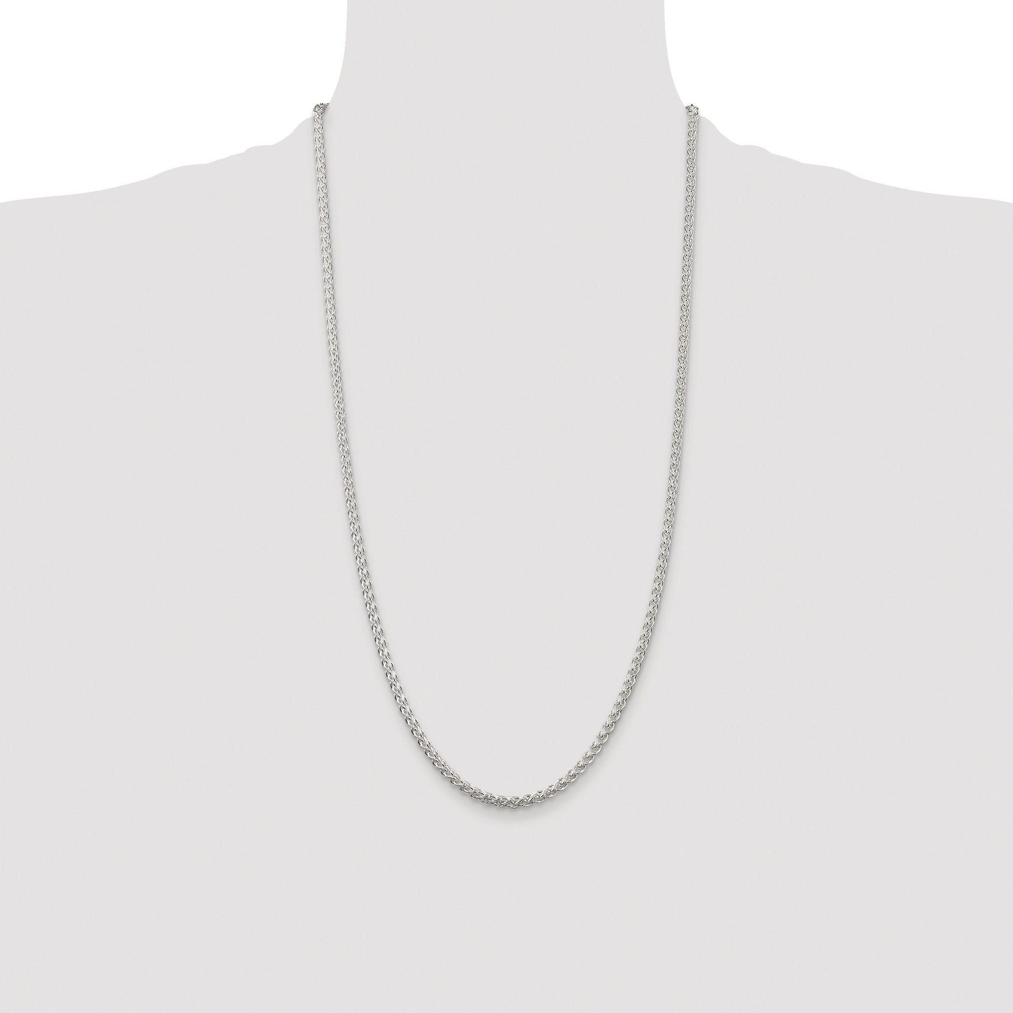 Sterling Silver Rhodium-plated 3mm Round Spiga Chain