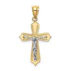 14K Two-Tone Gold Crucifix Pendant with Polished Finish and Solid Design