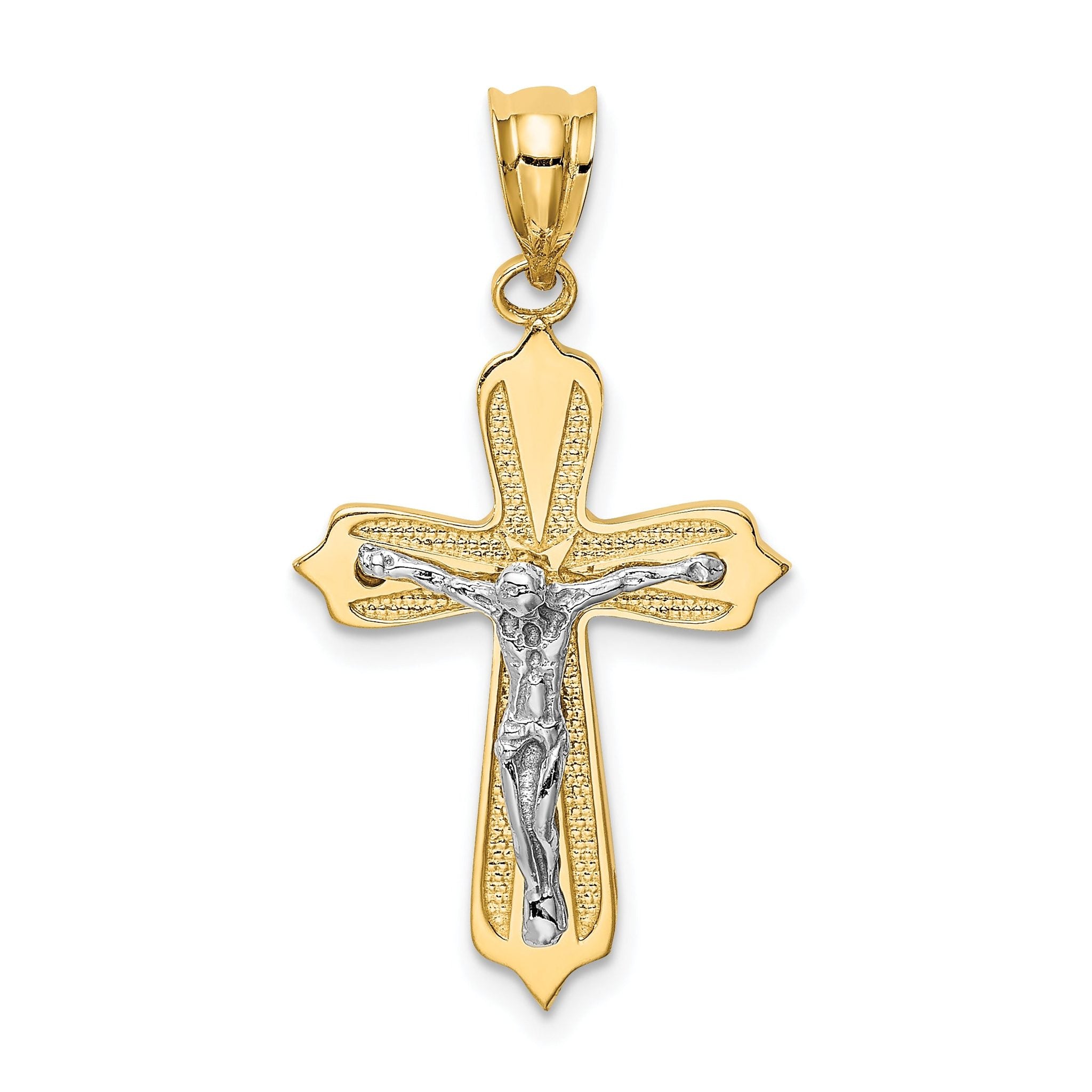 14K Two-Tone Gold Crucifix Pendant with Polished Finish and Solid Design