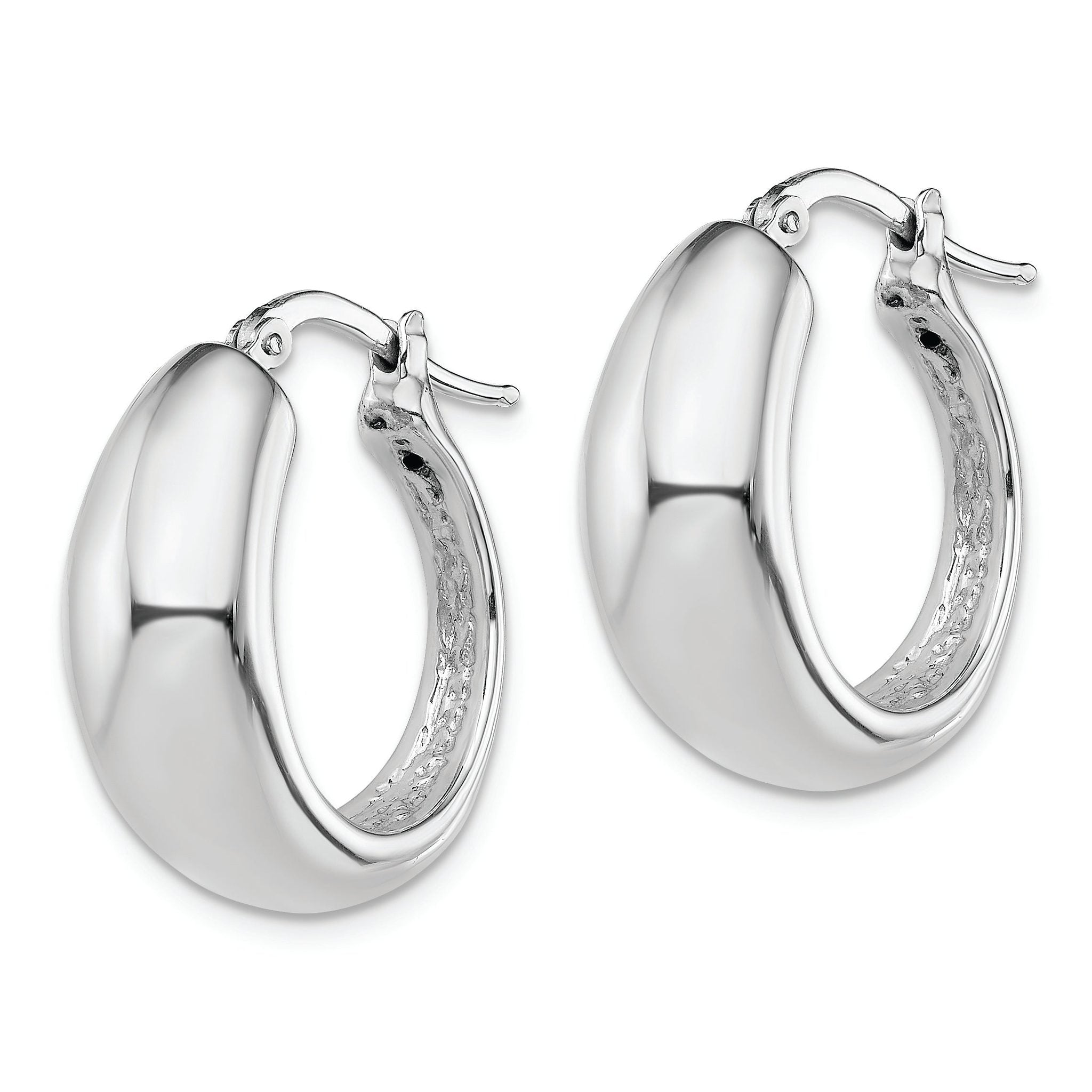 Sterling Silver RH-plated Polished Tapered Hollow Round Hoop Earrings Secondary image