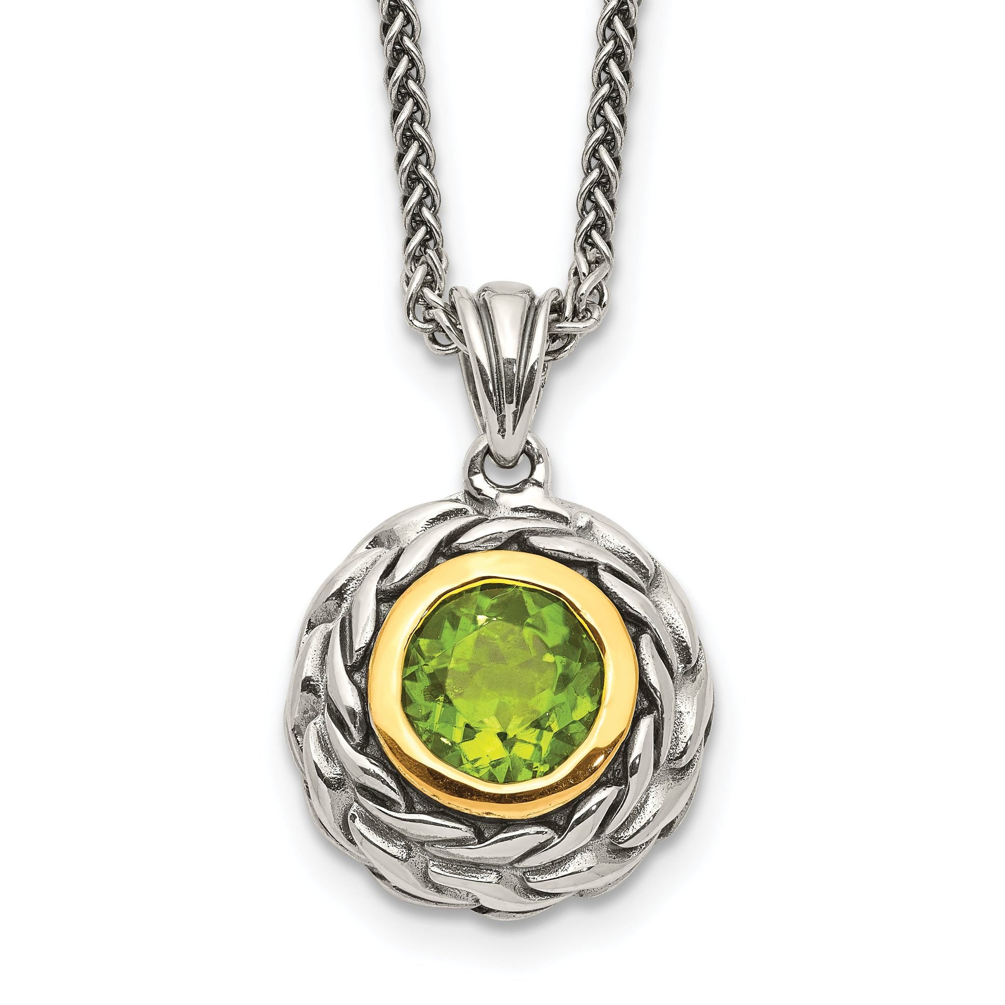 Shey Couture Sterling Silver with 14K Accent 18 Inch Antiqued Round Bezel Peridot Necklace Main image