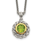 Shey Couture Sterling Silver with 14K Accent 18 Inch Antiqued Round Bezel Peridot Necklace