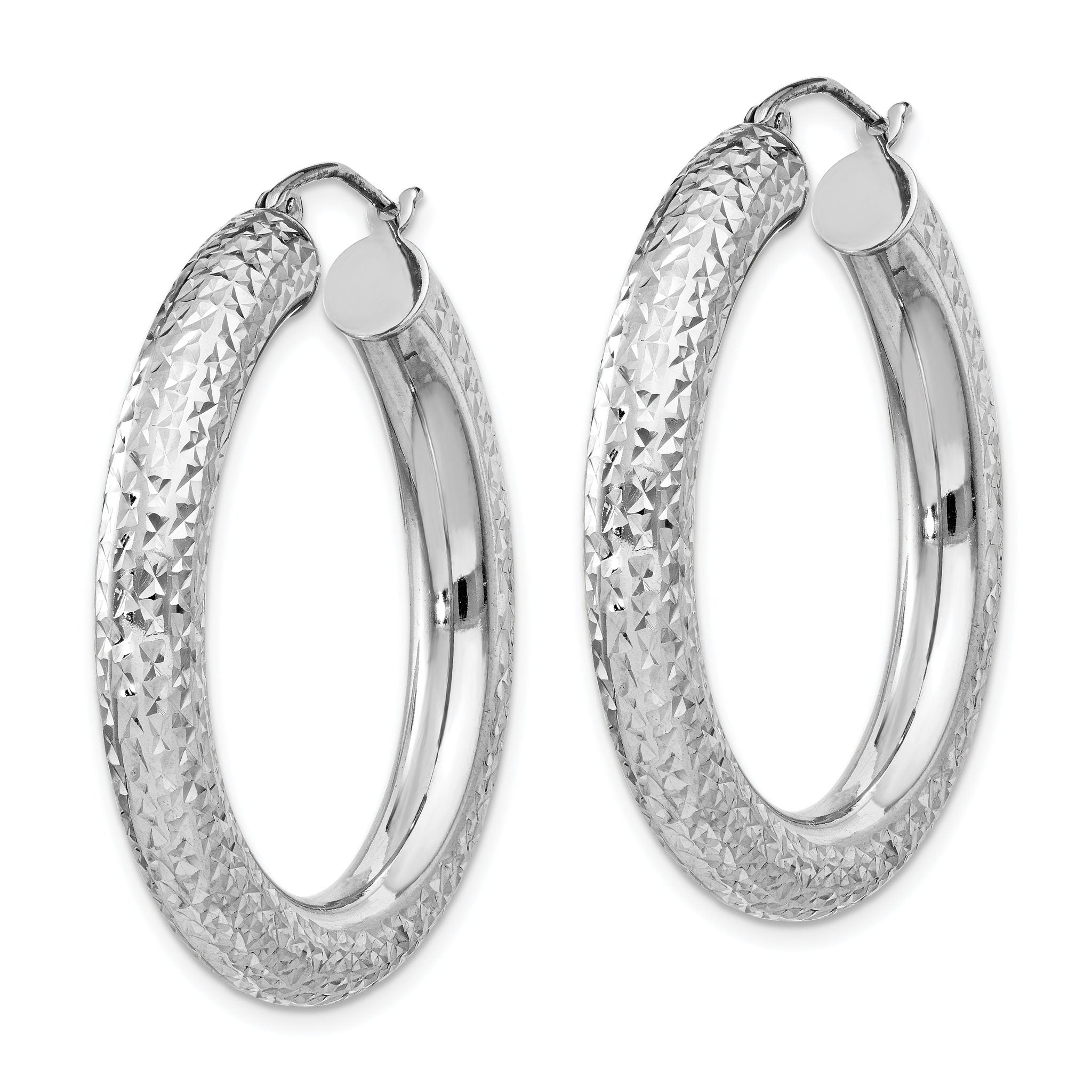 Sterling Silver 925 Rhodium-Plated Diamond-Cut Hoop Earrings 4.75mm Polished Finish Secondary image