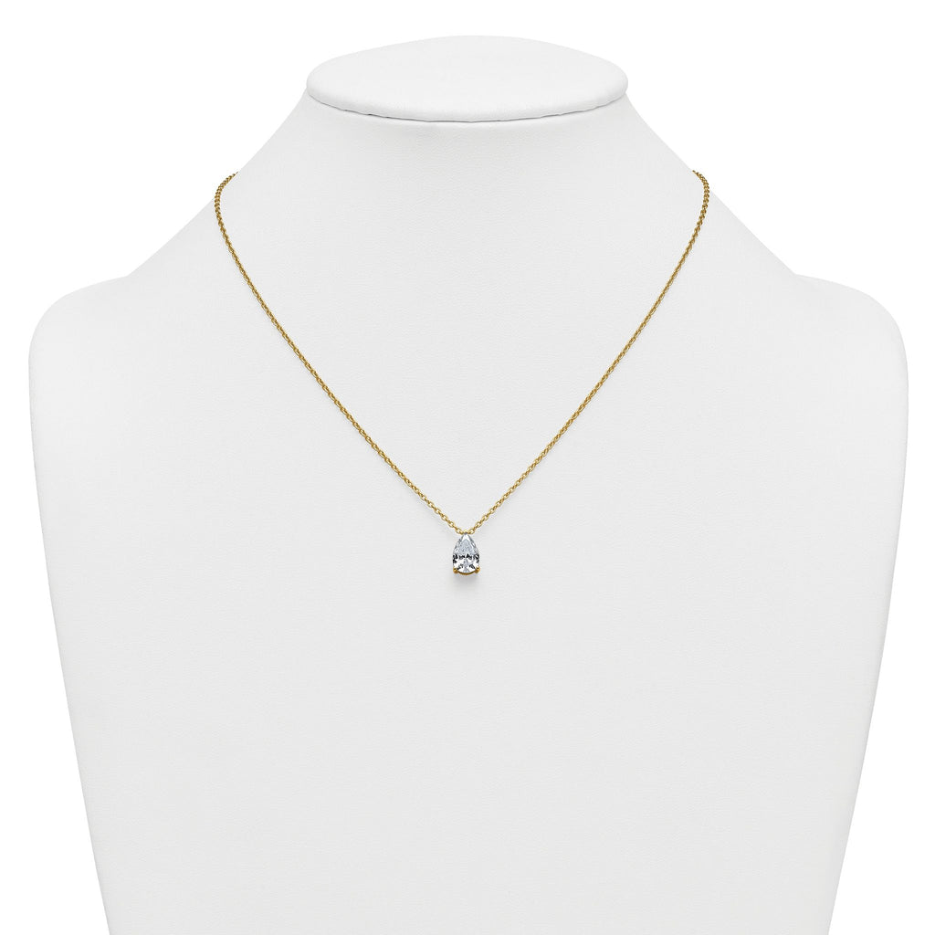14k 2 1/2 carat Certified Lab Grown Diamond VS+ F+ Pear Complete 18 inch Four Prong Pendant Necklace