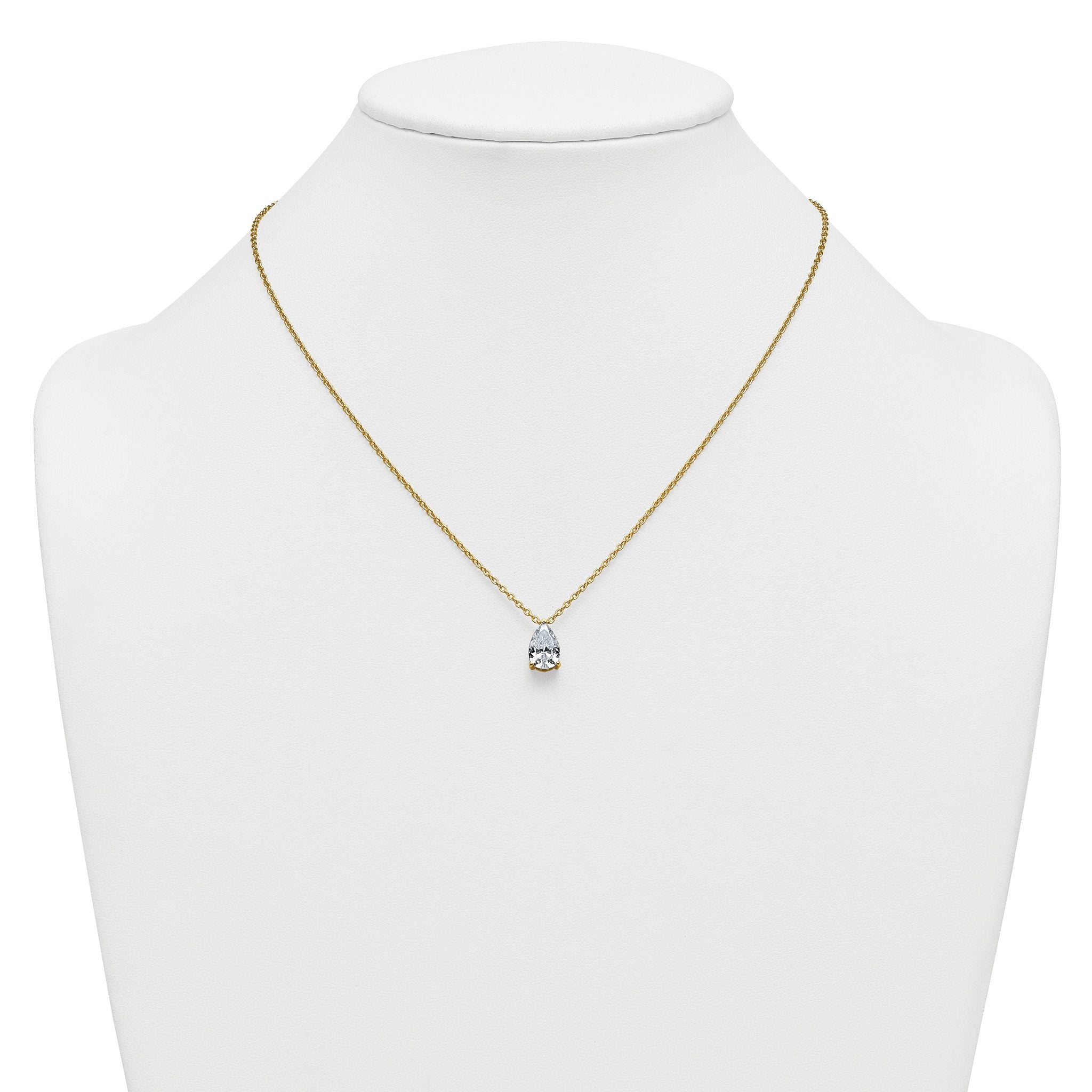 14k 2 1/2 carat Certified Lab Grown Diamond VS+ F+ Pear Complete 18 inch Four Prong Pendant Necklace