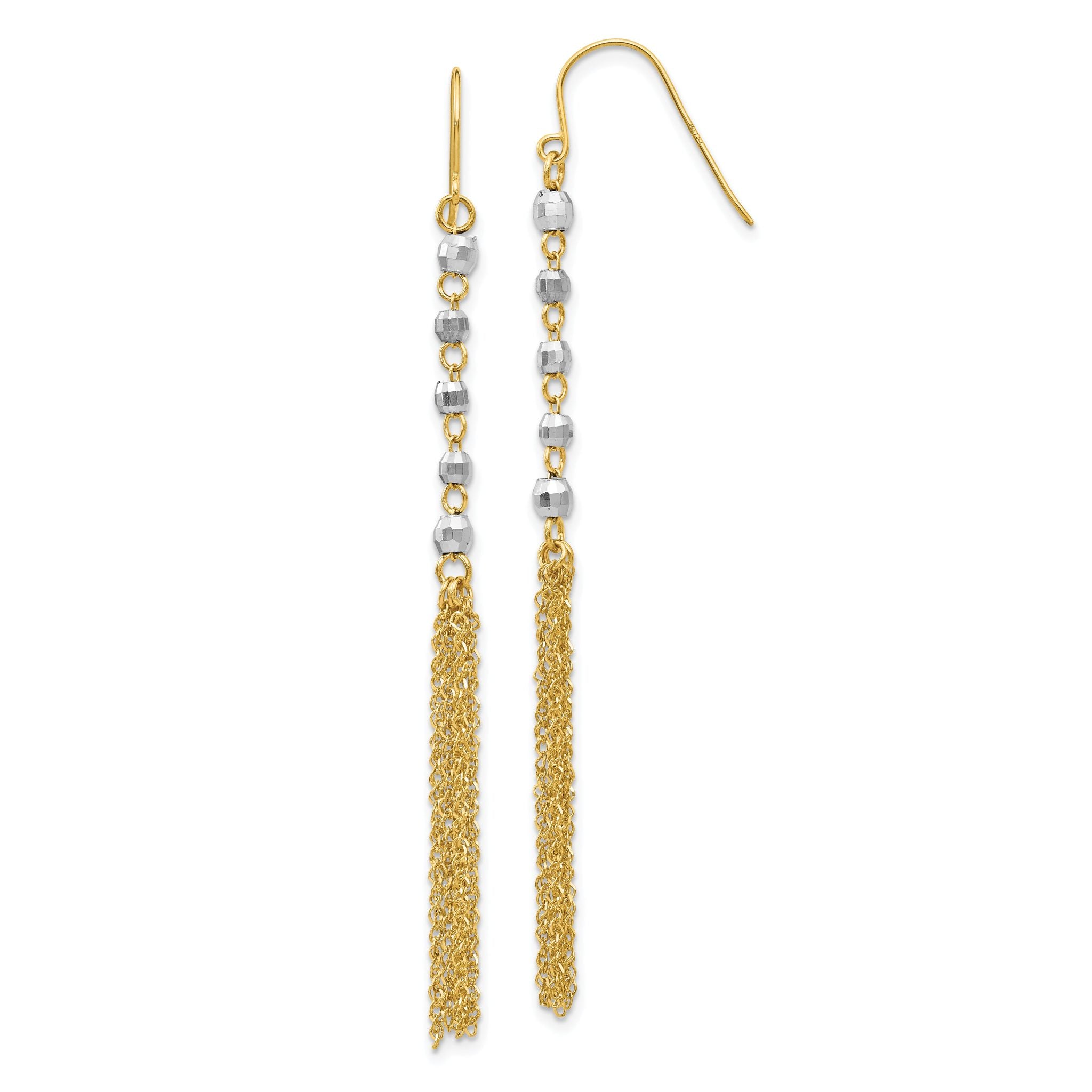 14K Two-tone Bead Tassel Earrings Main image